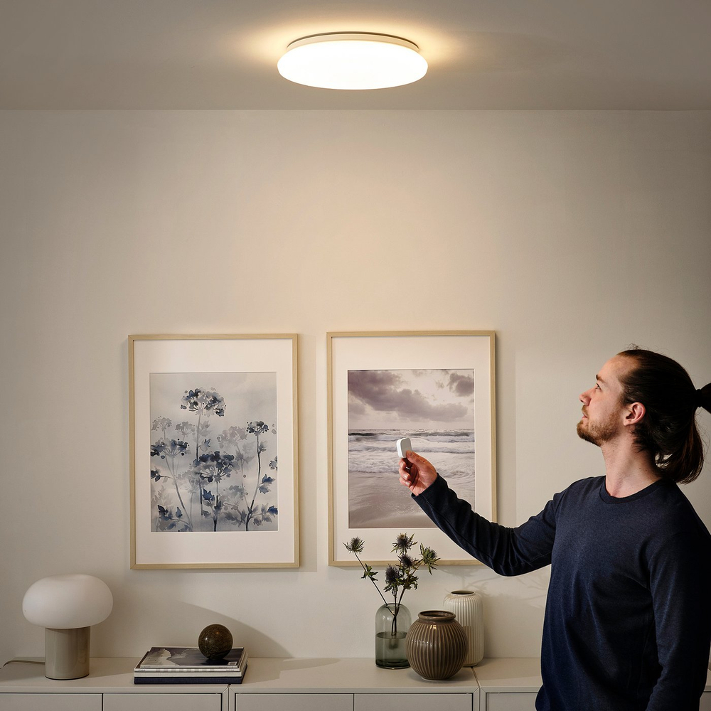 IKEA STOFTMOLN  (ИКЕА СТОФТМОЛН)  -  Лампа потолочная/настенная LED - умная беспроводная диммируемая/тёплый белый белая 37 см