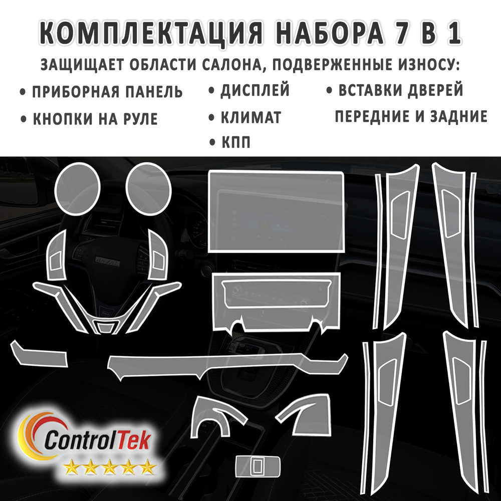 HAVAL M6 (2023) - комплект защитных матовых пленок 7 в 1. Пленка защитная ControlTek HYBRID со слоем TOP COAT. Толщина: 6 mil. (175 мкм.)