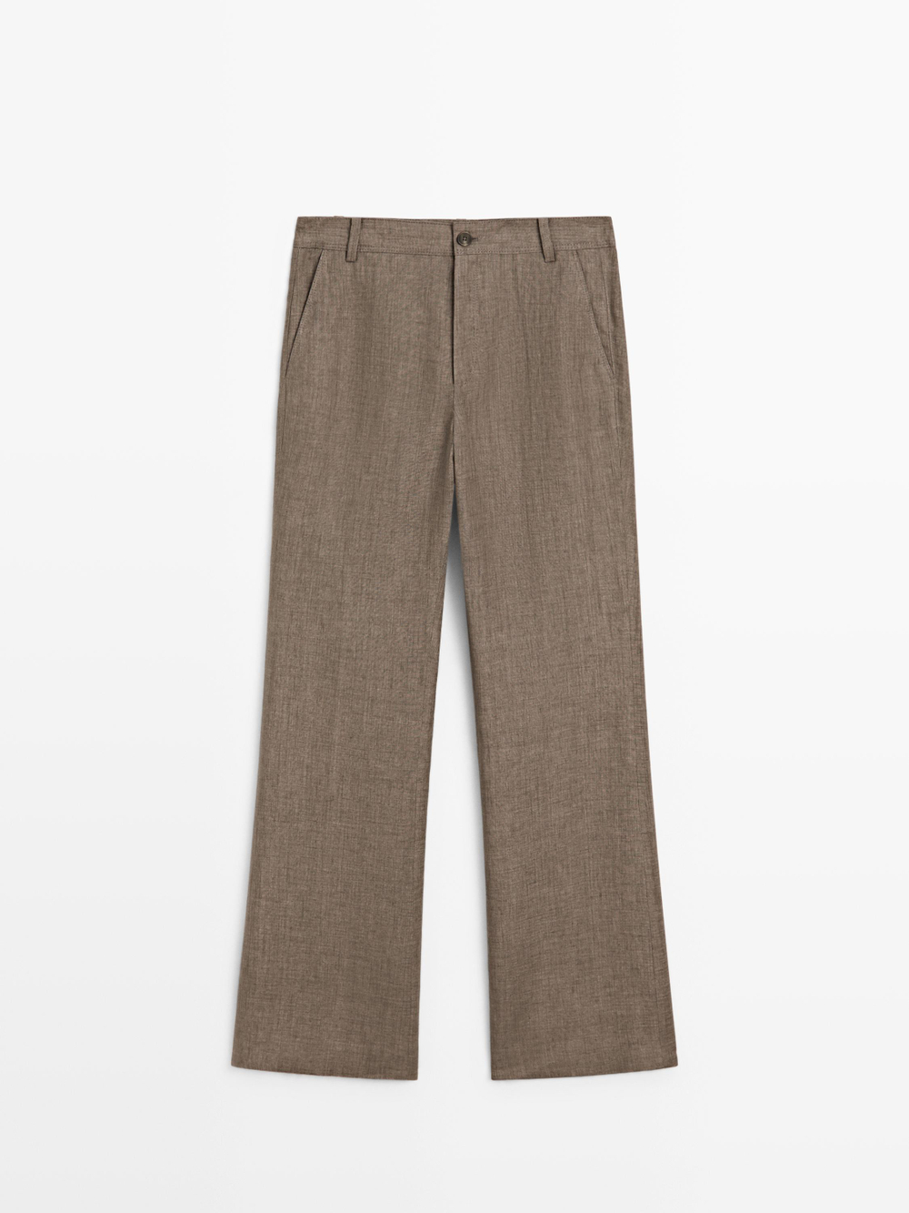 Massimo Dutti Укороченные брюки клеш из льна, кротово-коричневый