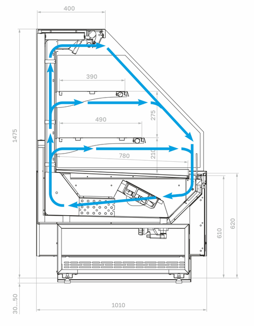 Гастрономическая витрина BAVARIA 4 Carboma GC110 VM 1,25-2 (ГОРКА) (версия 2.0) (без боковин)