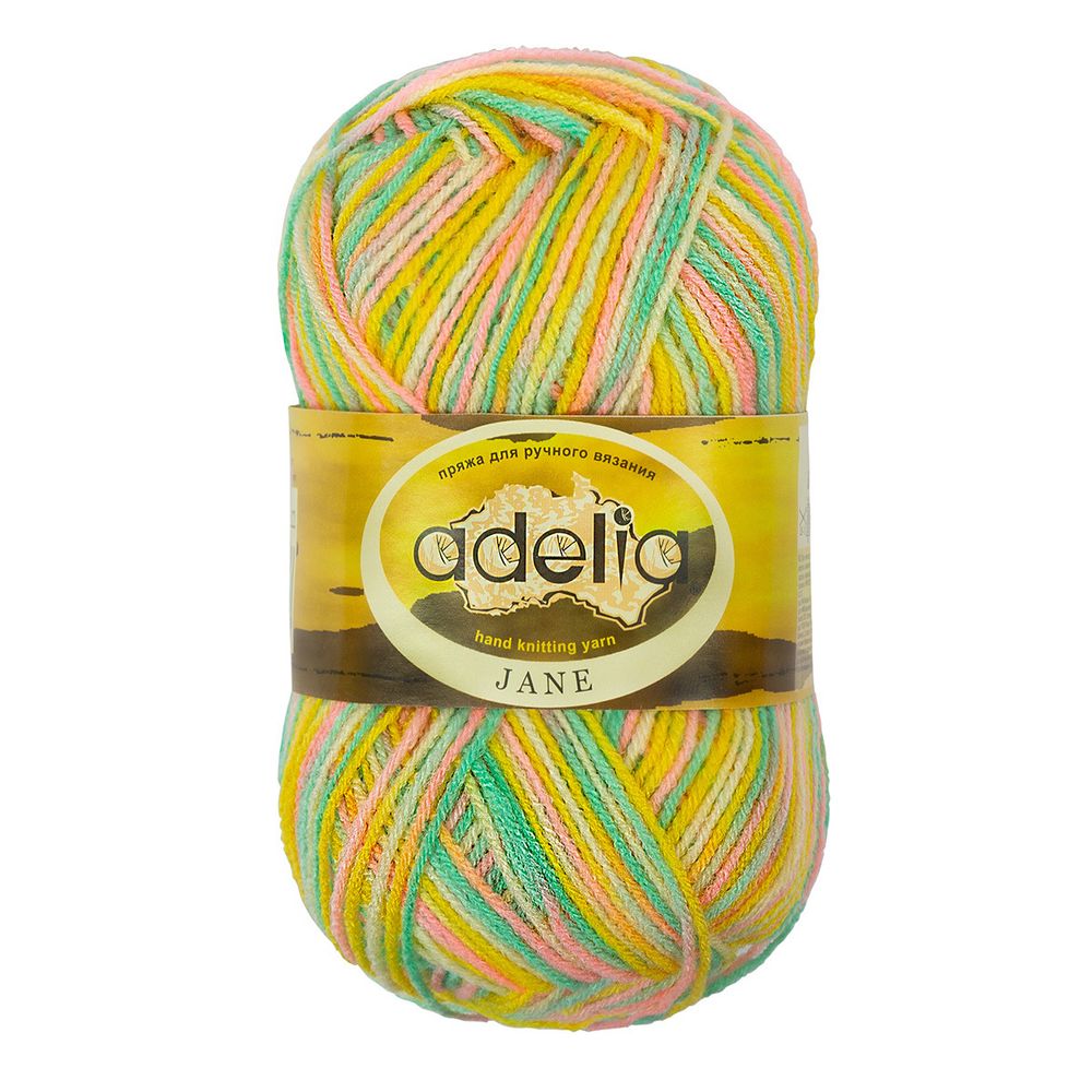 Пряжа Adelia Jane / уп.10 мот. по 50г, 227м, 22 желтый-розовый-зеленый-св.желтый Пряжа Adelia Jane / уп.10 мот. по 50г, 227м, 22 желтый-розовый-зеленый-св.желтый