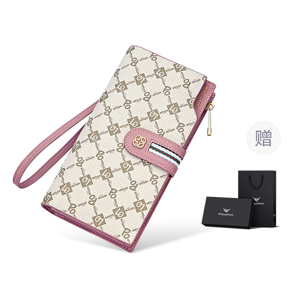 WilliamPOLO PVC Wallet Medium Women"s Green/White/Dusty Pink
