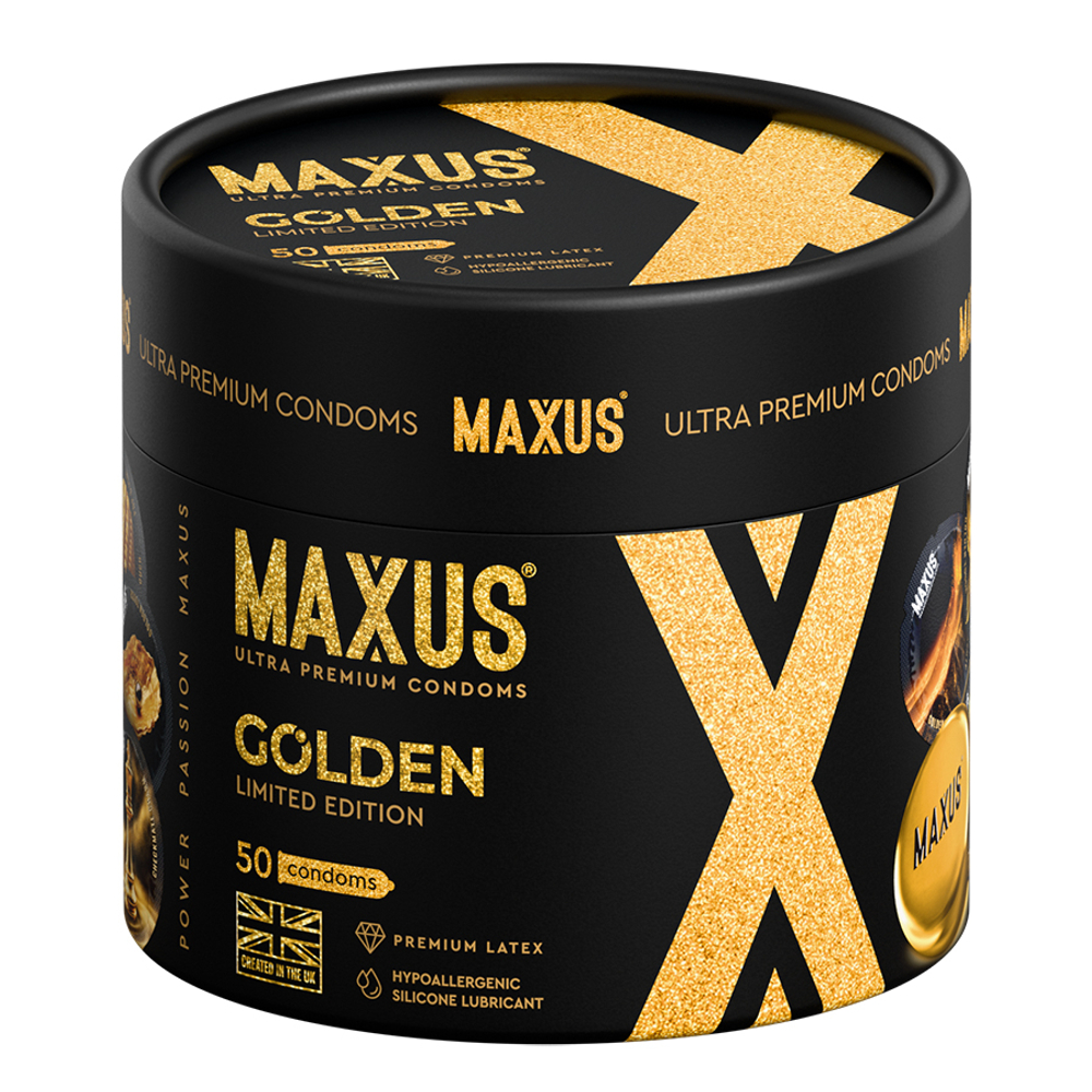 Набор золотых презервативов в металлическом кейсе Maxus Golden Limited Edition №50