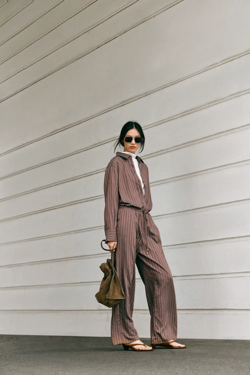 ZARA РУБАШКА В ПОЛОСКУ, КОРИЧНЕВЫЙ/ЭКРЮ