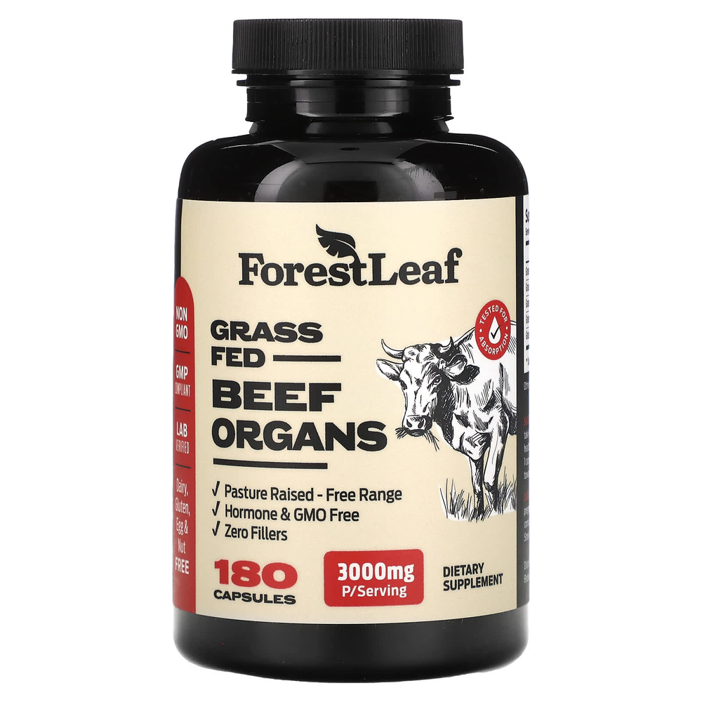 Forest Leaf, говяжьи органы травяного откорма, 180 капсул