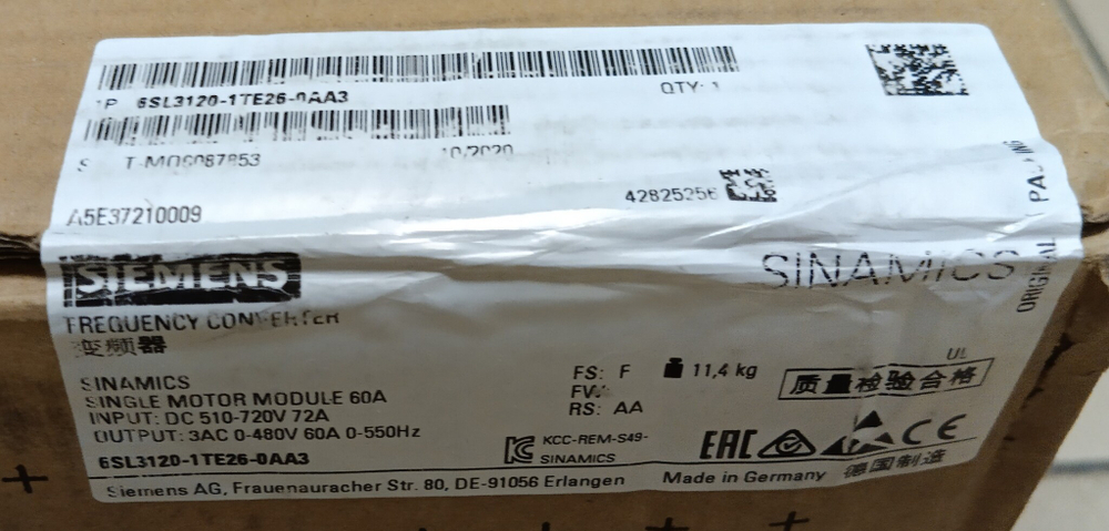 Siemens 6SL3120-1TE26-0AA3 + K1G220-AB73-11 (A5E00123738) новое