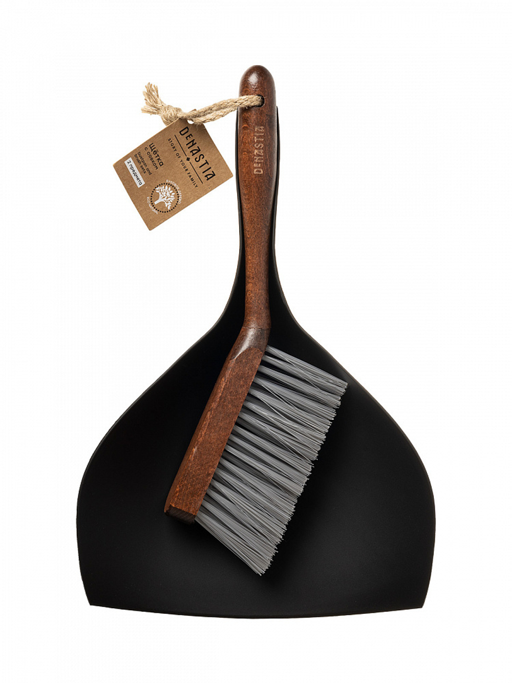 Щётка с совком DeNASTIA Dark wood 35x24x12,5 бук, ПП, ПЭТ коричневый/чёрный/серый