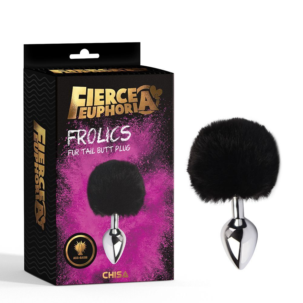 Серебристая анальная втулка с заячьим хвостиком Frolics Fur Tail Butt Plug (Цвет: серебристый с черным)