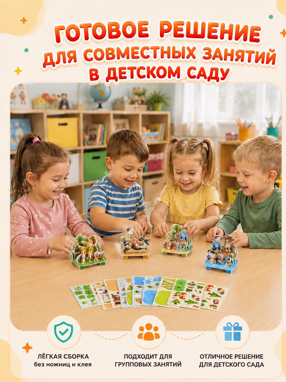 Конструктор 3D «Мир животных» 5 в 1, микс, арт. 05361
