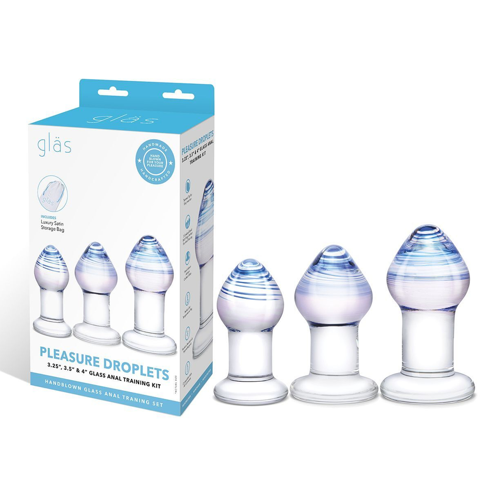 Набор из 3 стеклянных анальных пробок Pleasure Droplets Plug Set (Цвет: прозрачный)