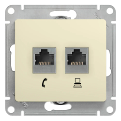 GLOSSA РОЗЕТКА двойная RJ11+RJ45 кат.5e, механизм, БЕЖЕВЫЙ