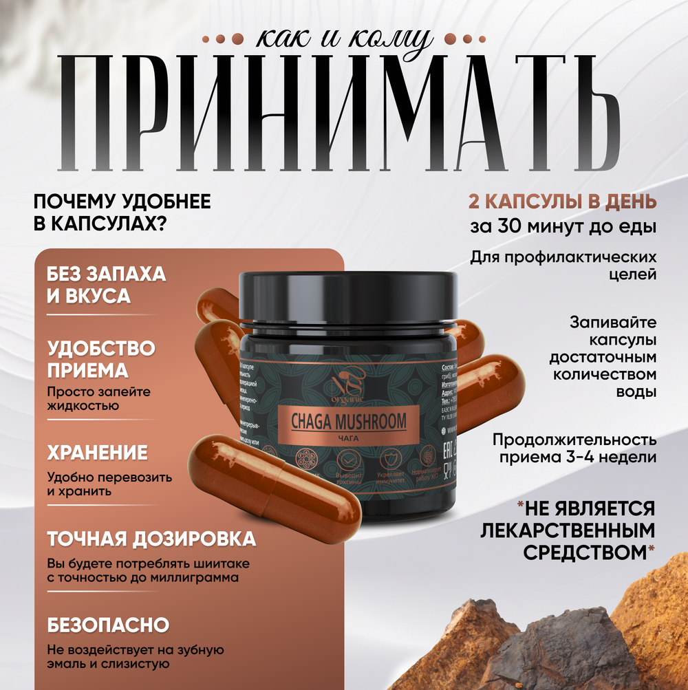 Гриб Чага Березовая, капсулы 90 шт по 500мг