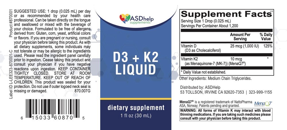 VITAMIN D3 + K2 liquid — этикетка (Supplement Facts)