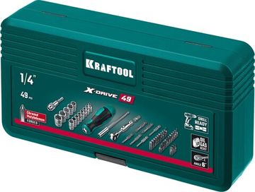 KRAFTOOL X-Drive-49, 49 шт, набор бит и головок с битодержателем и трещоткой (25816)
