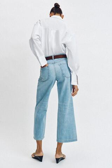ZARA ДЖИНСЫ WIDE LEG УКОРОЧЕННЫЕ С ВЫСОКОЙ ПОСАДКОЙ И РЕМНЕМ, ГОЛУБОЙ