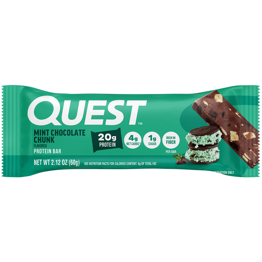 Quest Nutrition, протеиновый батончик, мята и шоколадная крошка, 4 шт. по 60 г (2,12 унции)