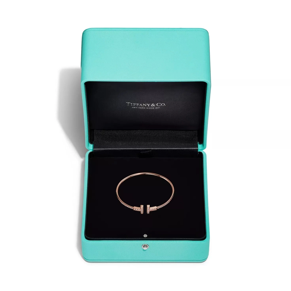 Браслет из розового золота с бриллиантами, Tiffany 💠 T Wire Collection Pave