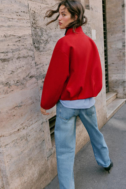ZARA ДВУБОРТНАЯ КУРТКА ИЗ МЯГКОЙ ТКАНИ, КРАСНЫЙ