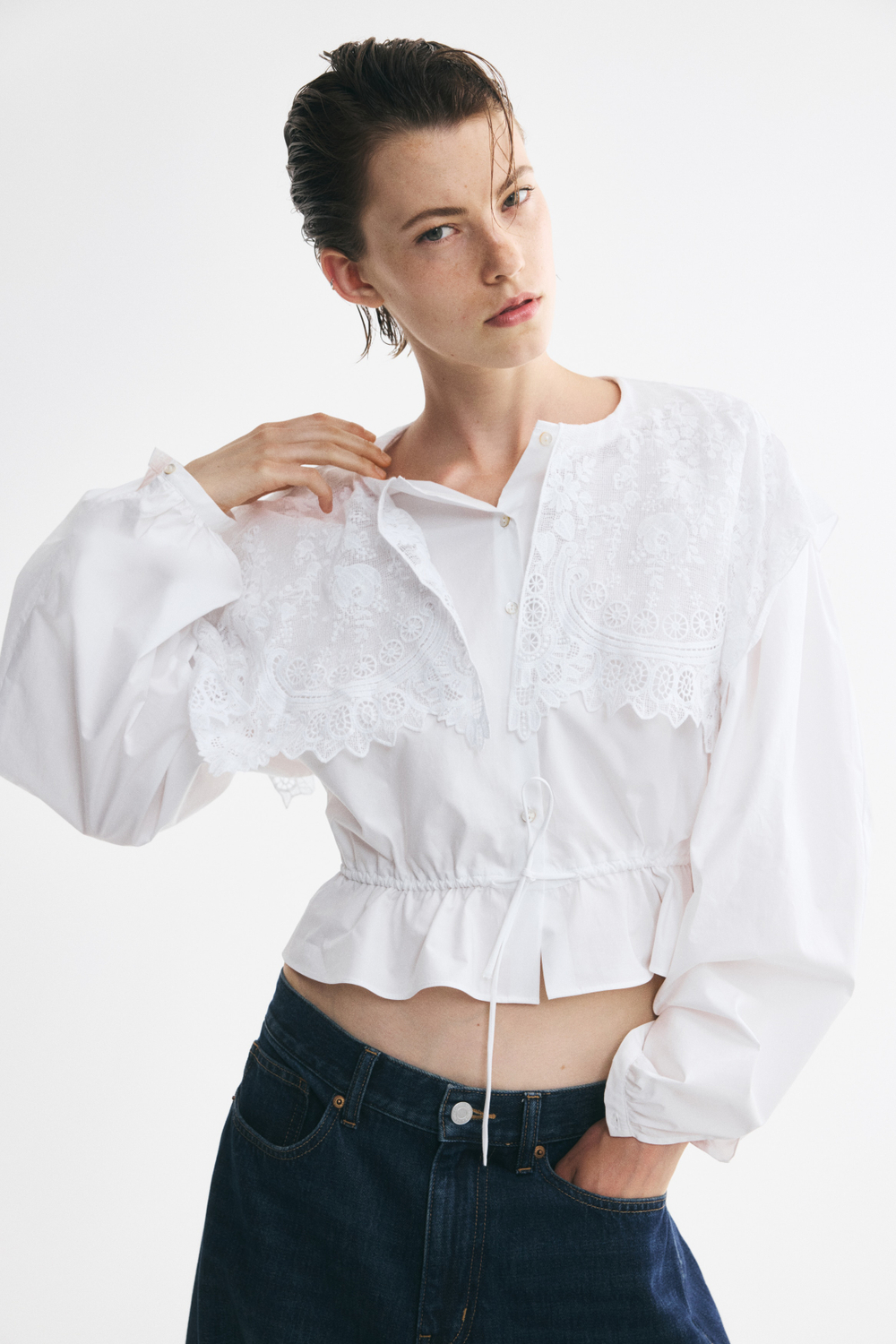 Блуза из хлопка с кружевной кокеткой - H&M