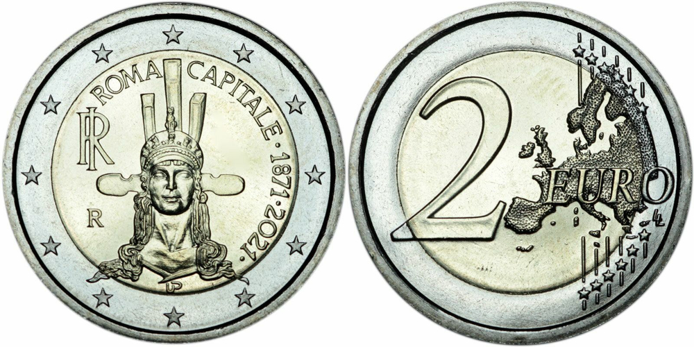 Италия 2 евро, 2021 150 лет объявлению Рима столицей Италии UNC