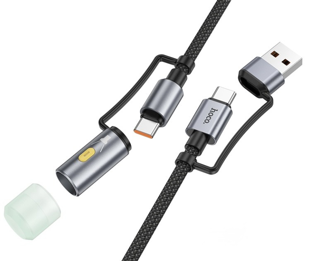 Usb Кабель-зарядка Hoco U138 Type-C/Фонарик на USB-A/Type-C 60W 1.2м черный