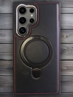 Business style чехол из кожи для SAMSUNG GALAXY S24 ULTRA с кольцом-подставкой и бархатной подкладкой