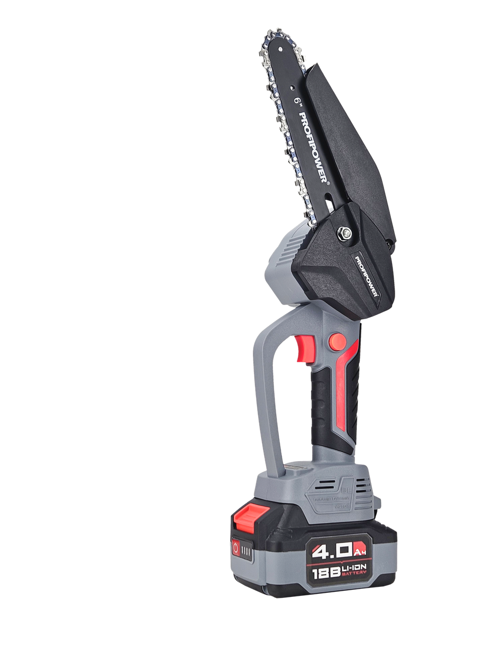 Аккумуляторная бесщеточная цепная пила PROFIPOWER MKGST-18V (18В,Li-ion-2шт, 2.0Ач, шина 6",37звеньев,2шт-цепи,0-4500 об/мин, З/У, в коробке) (E0097)