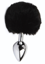Серебристая анальная втулка с заячьим хвостиком Frolics Fur Tail Butt Plug (Цвет: серебристый с черным)