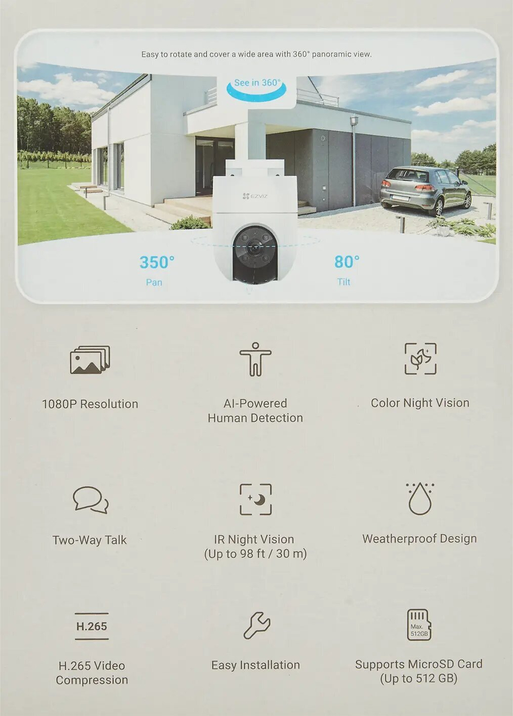 EZVIZ CS-H8c 2 МП поворотная Wi-Fi камера c распознаванием людей.