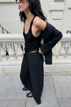 ZARA ШИРОКИЕ БРЮКИ СО СКЛАДКАМИ, ЧЕРНЫЙ