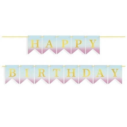 Гирлянда Флажки, Happy Birthday, Нежный градиент, Металлик, 500 см, 16*12 см