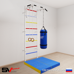 Шведская стенка Sv Sport усиленная 6106 (Турник стандарт/Кольца/Цепь/Мешок 22кг/Мат 1м)