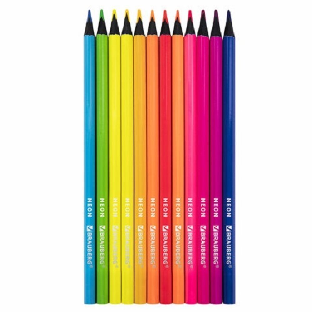 Карандаши цветные трехгранные 12цв. Brauberg Neon, черное дерево