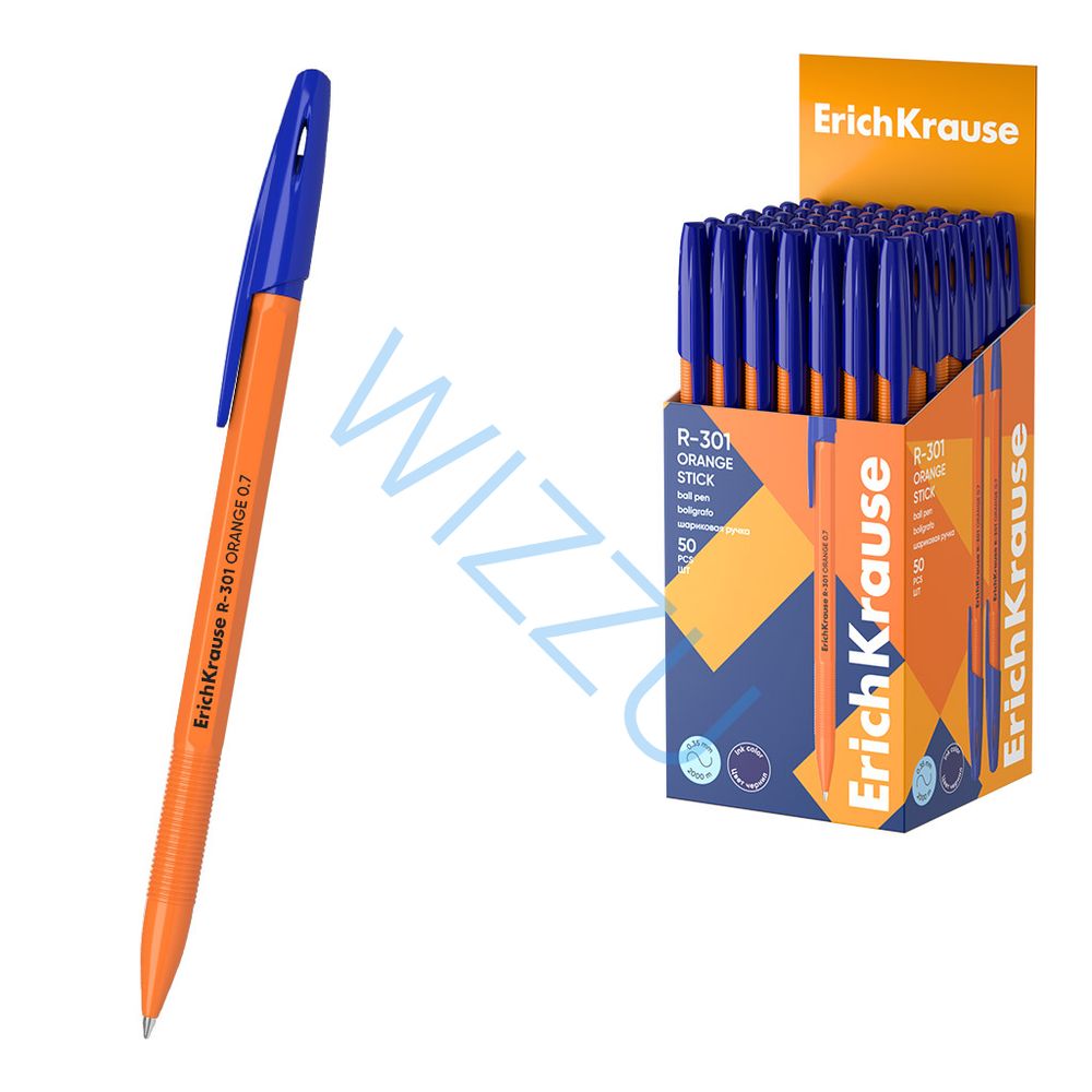 Ручка шариковая ErichKrause R-301 Stick Orange 0.7 цвет чернил синий 70шт в стакане. Арт-63068