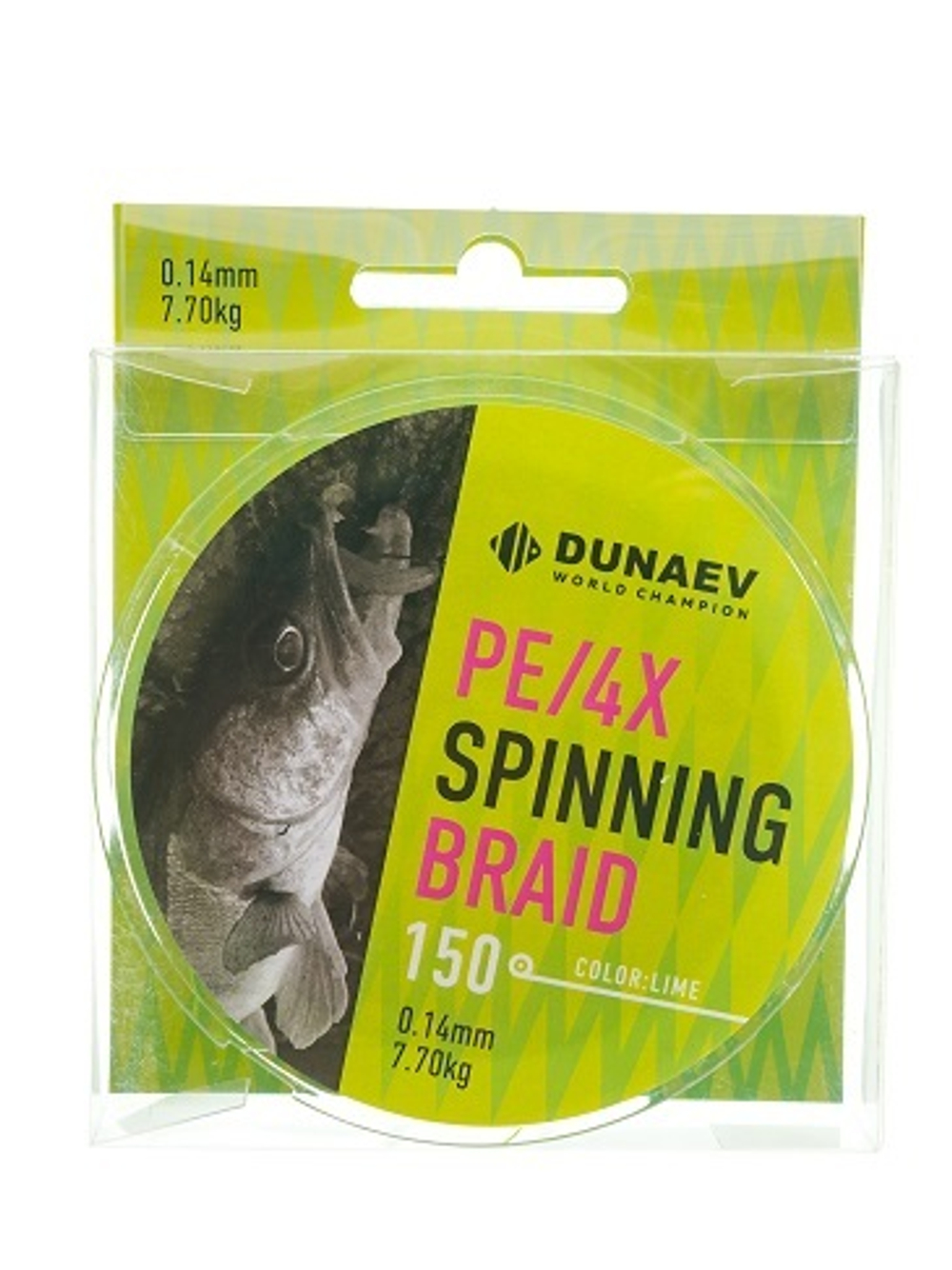Шнур DUNAEV SPINNING BRAID PE X4 150м 0,08мм ярко зеленый