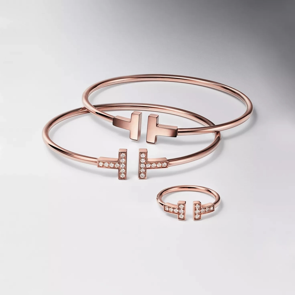 Браслет из розового золота 18k с розовыми сапфирами 💠Tiffany - T Wire
