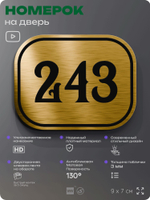 Номерок на дверь квартиры 243, для кабинета, офиса, шильдик 9 х 7 см, золотистый, Айдентика Технолоджи
