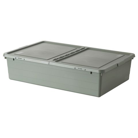 Коробка для хранения с крышкой IKEA SOCKERBIT (СОККЕРБИТ), Серо-зеленый, 50x77x19 см