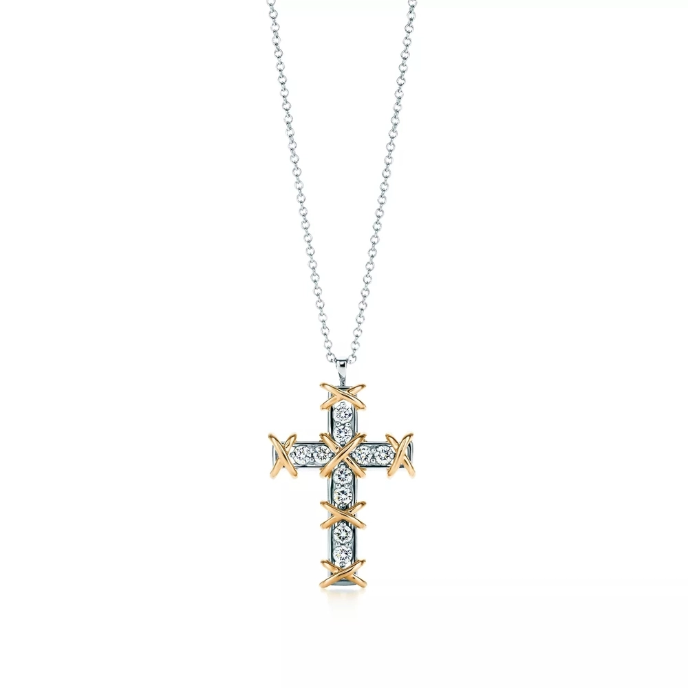 Подвеска - крест из платины и жёлтого золота 18k с бриллиантами, Tiffany 💠Jean Shlumberge.
