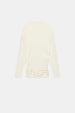 ZARA ТОП С ПОЯСОМ, ЖЕЛТОВАТО-БЕЛЫЙ