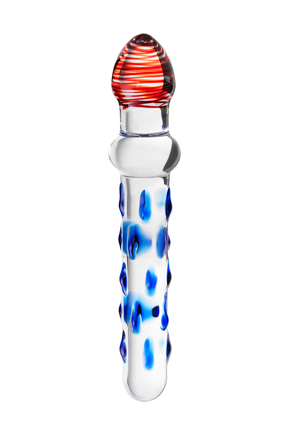 Фаллоимитатор Sexus Glass с голубыми ребрышками 20 см