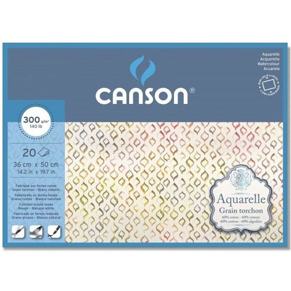 Блок для акварели AquarellCP Torchon 300 г/м², A3+ 50х36 см, склейка с четырех сторон 20 л, крупнозернистая, Canson C400106445