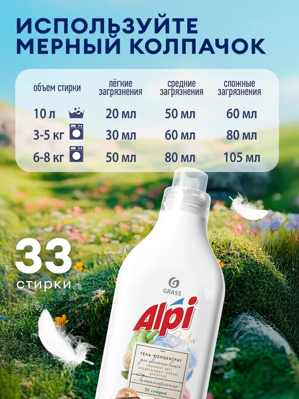 GraSS ALPI Гель концентрат для стирки для цветных вещей 1 л