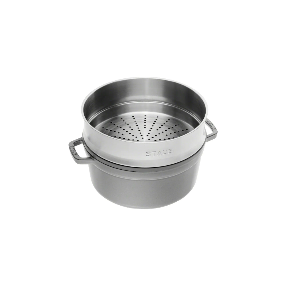 STAUB Чугунная кастрюля Cocotte 24 см 3,8 л со вставкой-пароваркой графит EAN 3272340053535