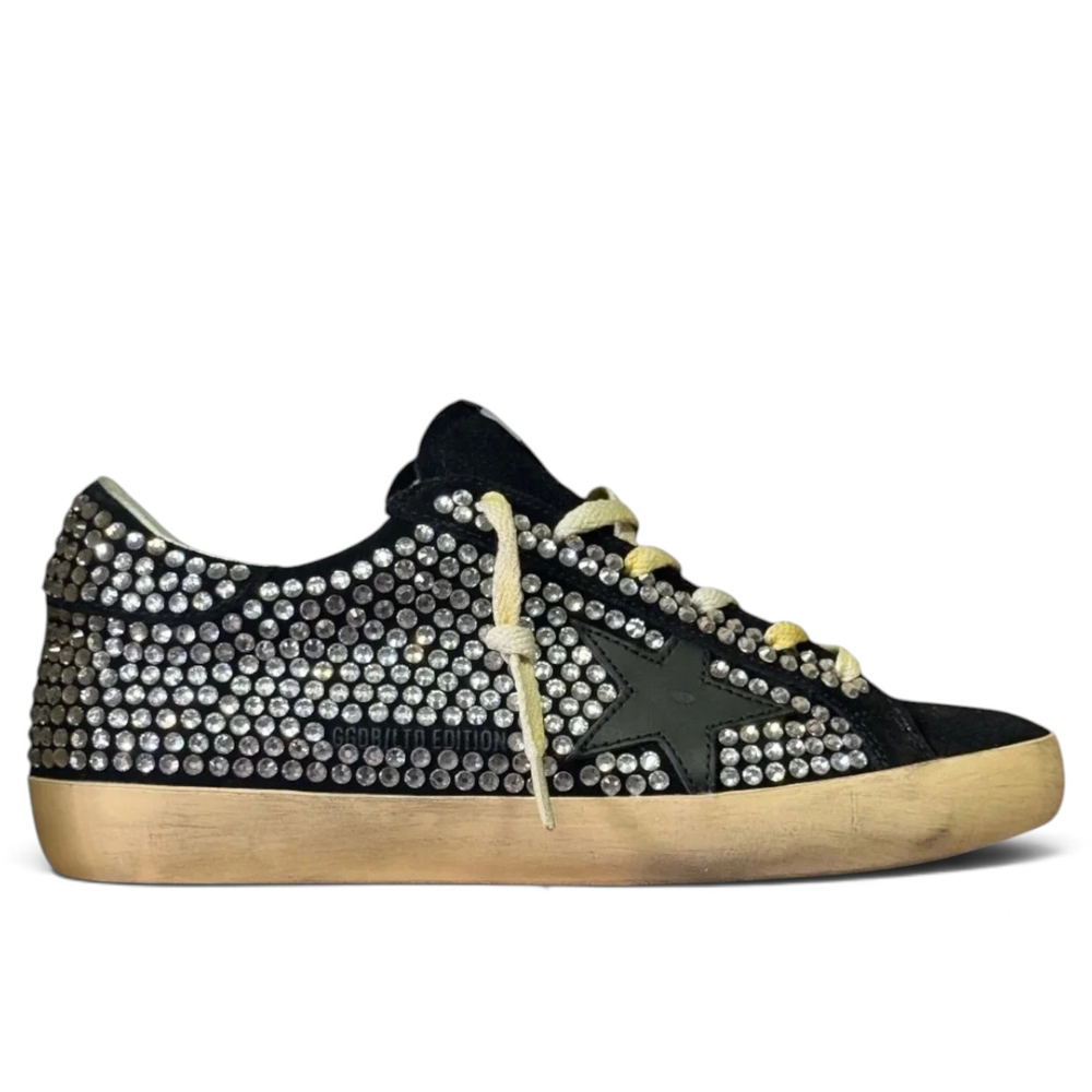 Women's Golden Goose Superstar LTD with Swarovski Crystals and Black Leather Star