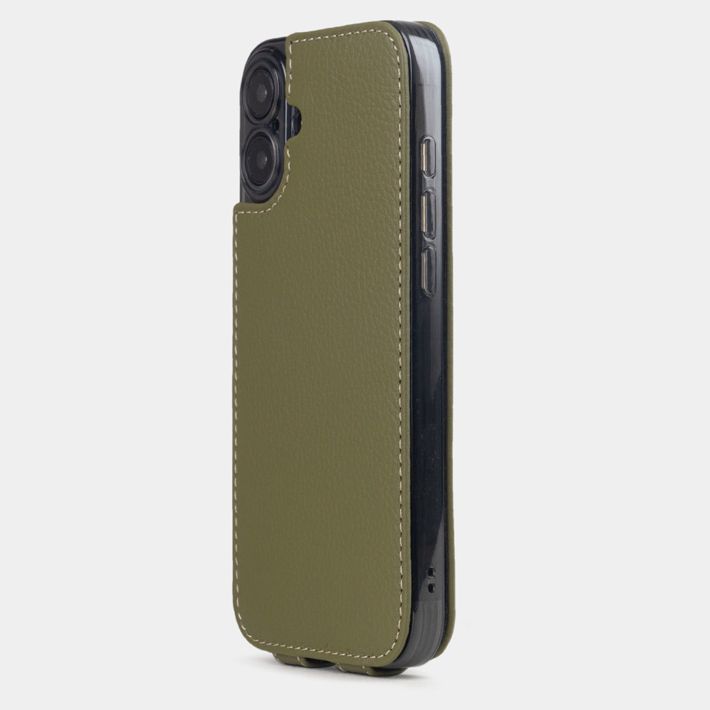 Чехол для iPhone 16 Plus из кожи теленка, зеленого цвета