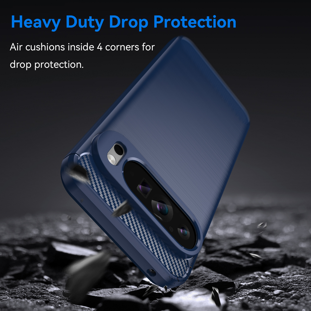 Чехол синего цвета на Google Pixel 9 Pro XL, мягкий отклик кнопок, серия Carbon (с дизайном под карбон) от Caseport