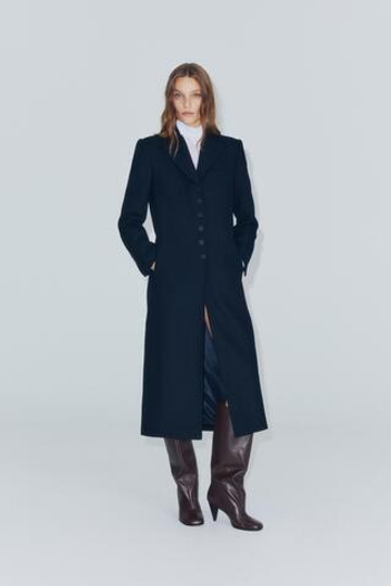 ZARA ДЛИННОЕ ПАЛЬТО ИЗ ШЕРСТИ — ZW COLLECTION, МОРСКОЙ СИНИЙ
