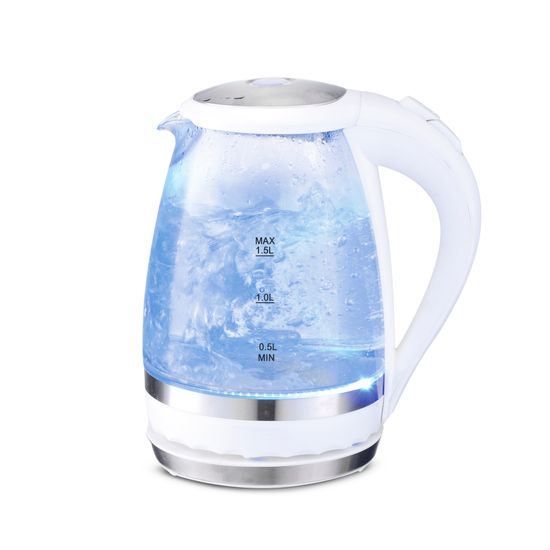 Чайник электрический 1,5 л. стеклянный Kamille KM-1701A (белый) с синей LED подсветкой