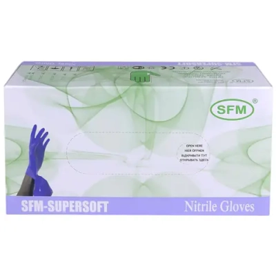 Перчатки нитриловые смотровые нестерильные неопудренные SFM SUPERSOFT №135 размер L фиолетово-голубые 100 пар
